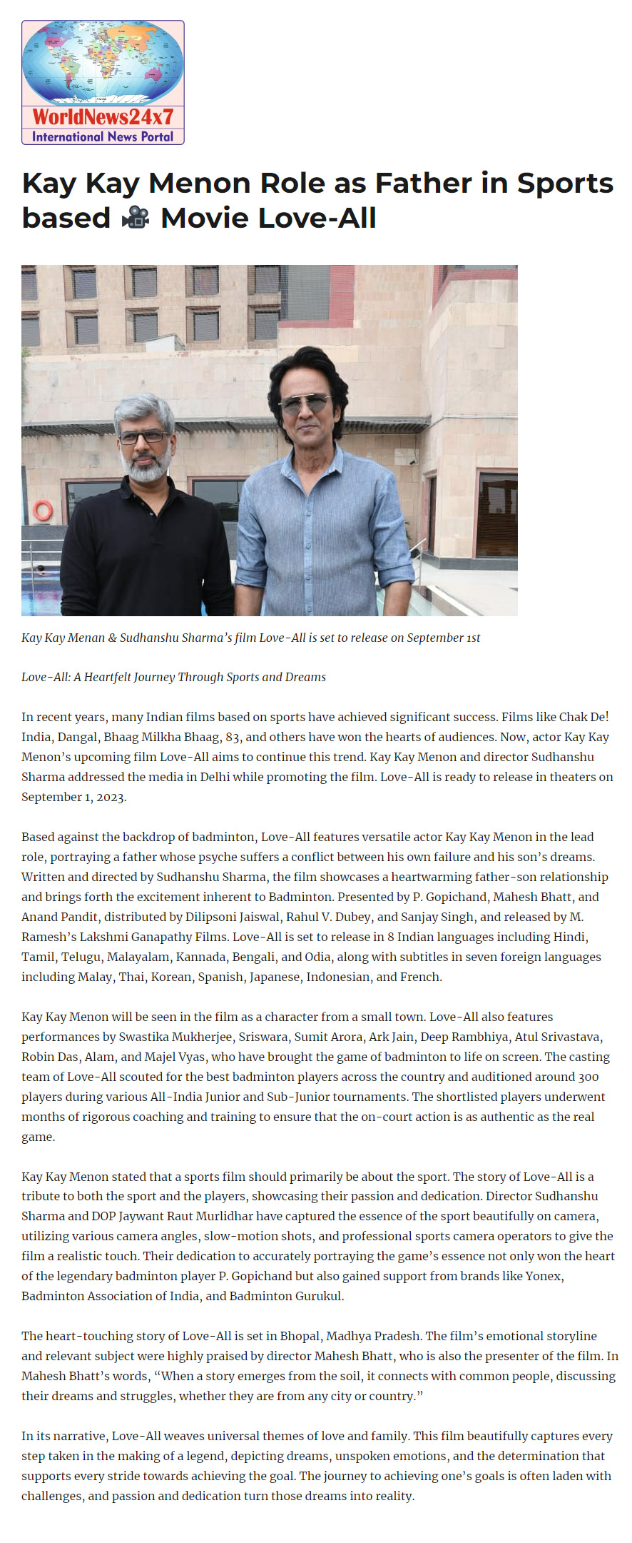 Kay Kay Menon Role as Father in Sports based 🎥 Movie Love-All
